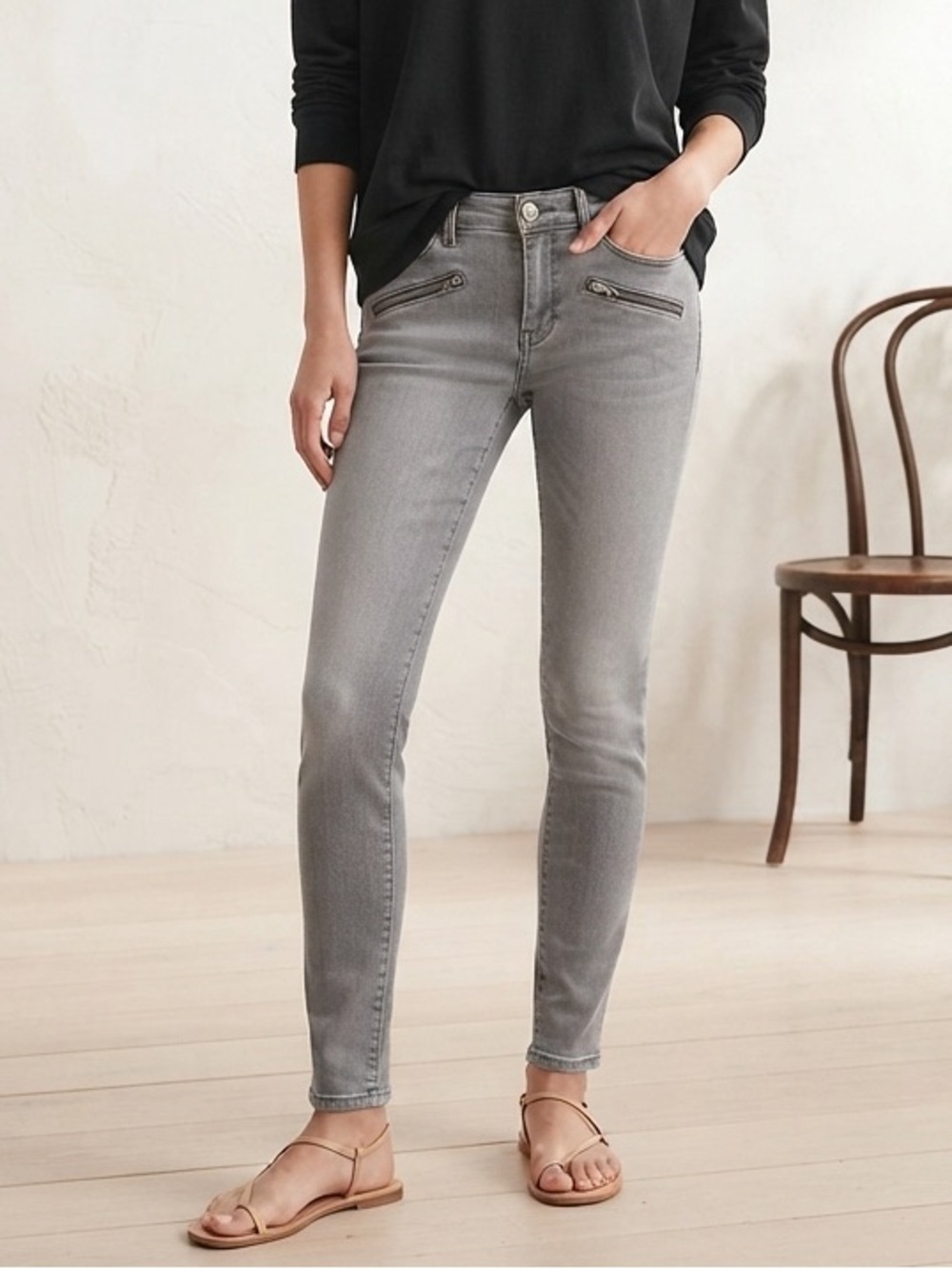 Cabi Grey Zip Accent Moto Skinny Jeans